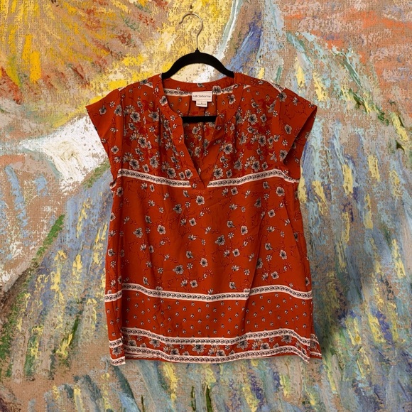 Liz Claiborne Burnt Orange (Rust) Floral Print Top - Picture 12 of 12